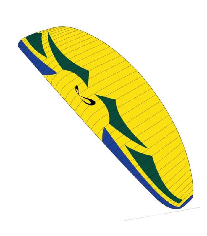 Illustration of the yellow paraglider veil Kuat 3 of Sol Paragliders