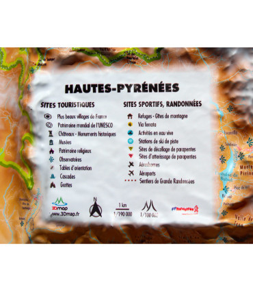 Carte en relief des Hautes-Pyrénées 3D Map - Air et Aventure