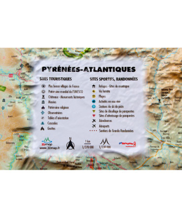 Carte en relief des Pyrénées-Atlantiques 3DMap - Air et Aventure